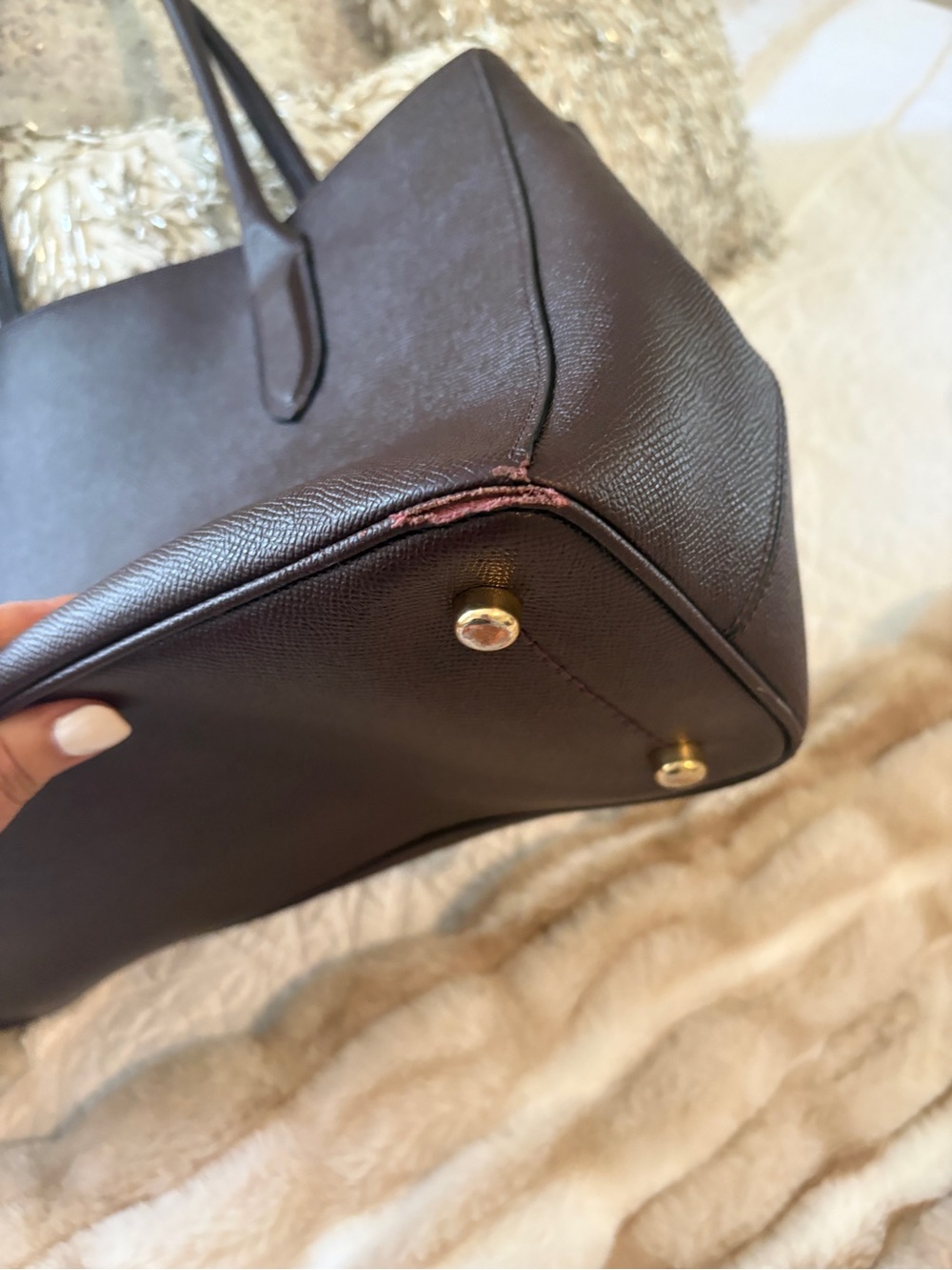 Coach Dark Brown Leather Tote with Gold Heart Charm - Picture 12 of 12